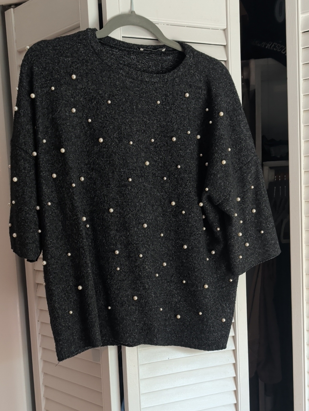 Zara Charcoal Pearl-Embellished Women's Sweater